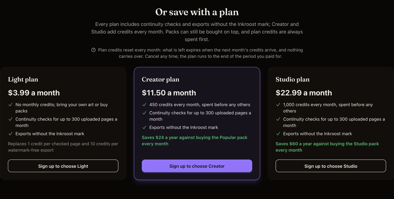 Monthly plans for creators who publish every month