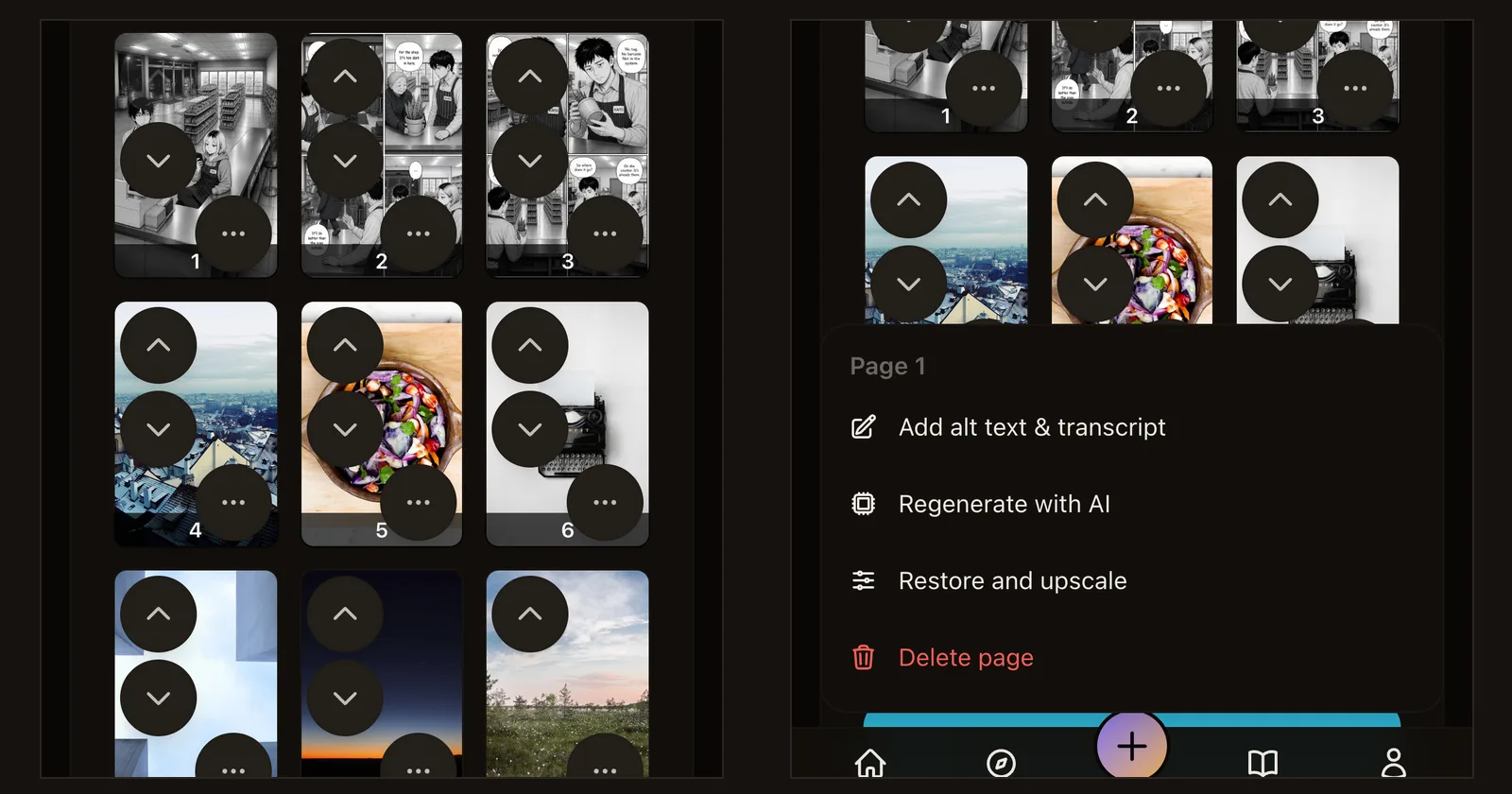 Reordering and editing pages on a phone