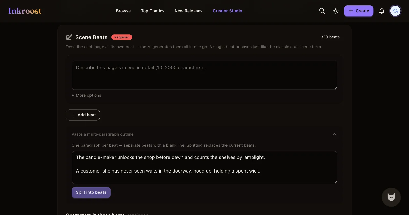 Make a comic with ChatGPT and publish it on Inkroost