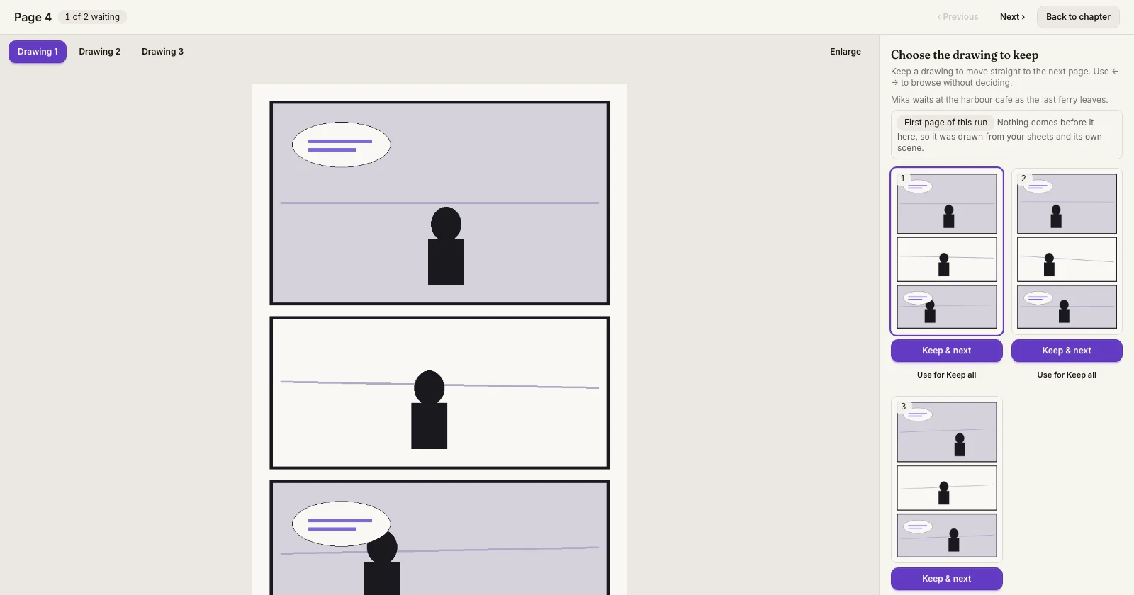 Reviewing a drawn page takes the whole screen