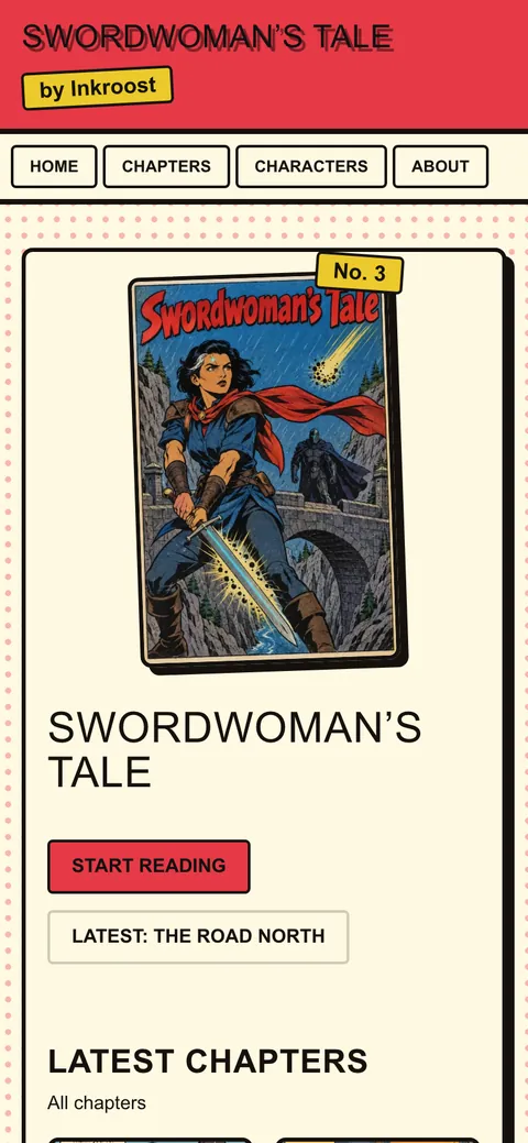 Swordwoman’s Tale on its own website on a phone
