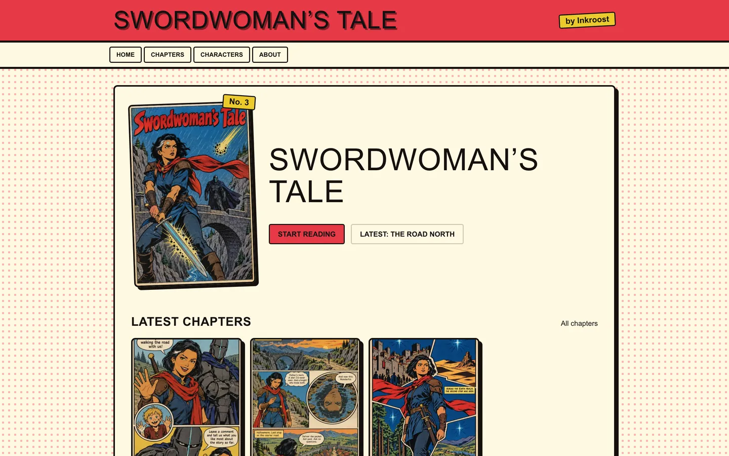 A series website in the Classic comic book look on a computer