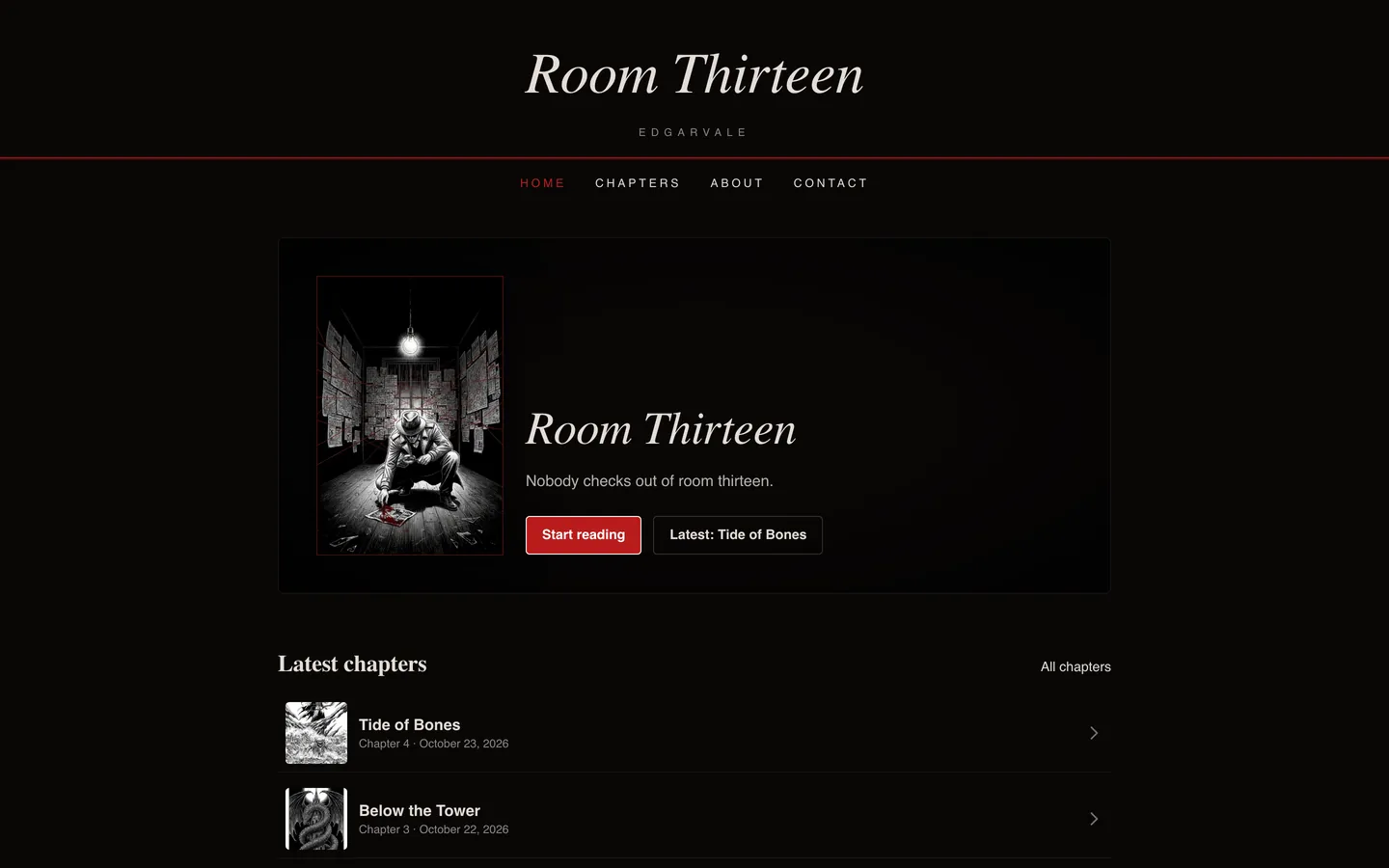 A series website in the Dark and eerie look on a computer