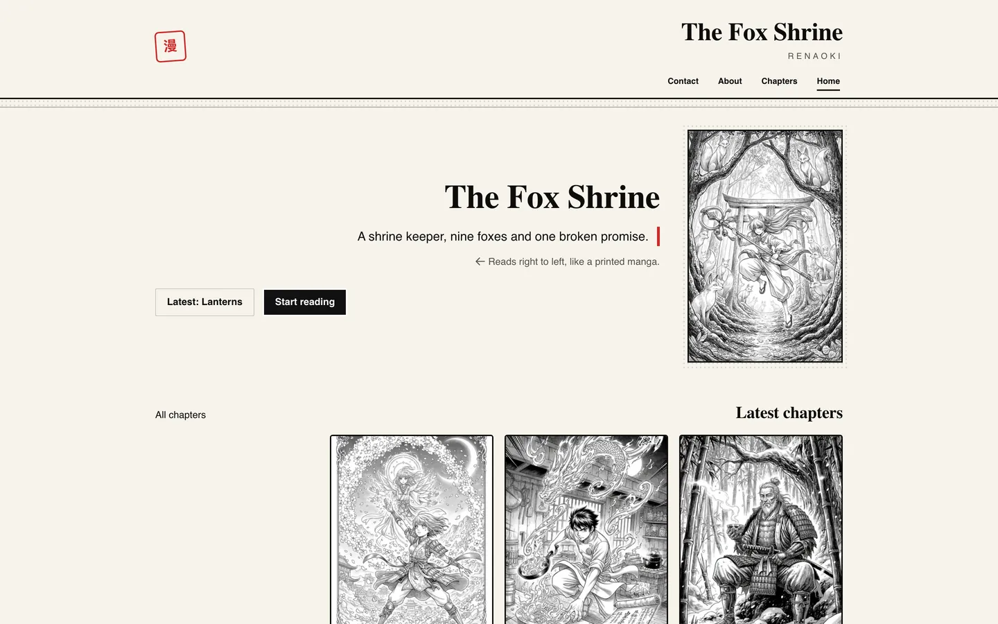A series website in the Manga look on a computer