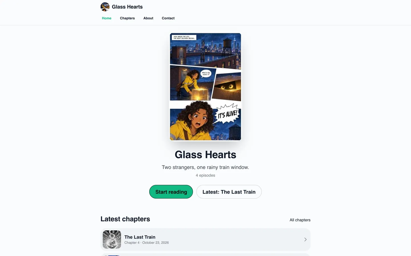 A series website in the Webtoon scroll look on a computer